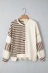 Colorblock Striped Patchwork Henley Pullover Top Exposed-Seam Drop-Shoulder